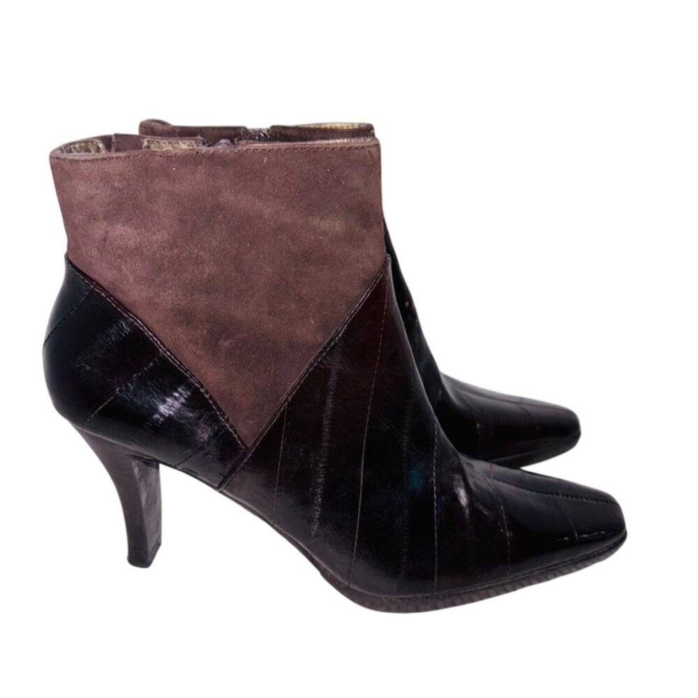 Moda Spana Brown Wendy Eel Skin Suede Heeled Square Toe Ankle Boots 6.5 Zipper - Picture 5 of 15